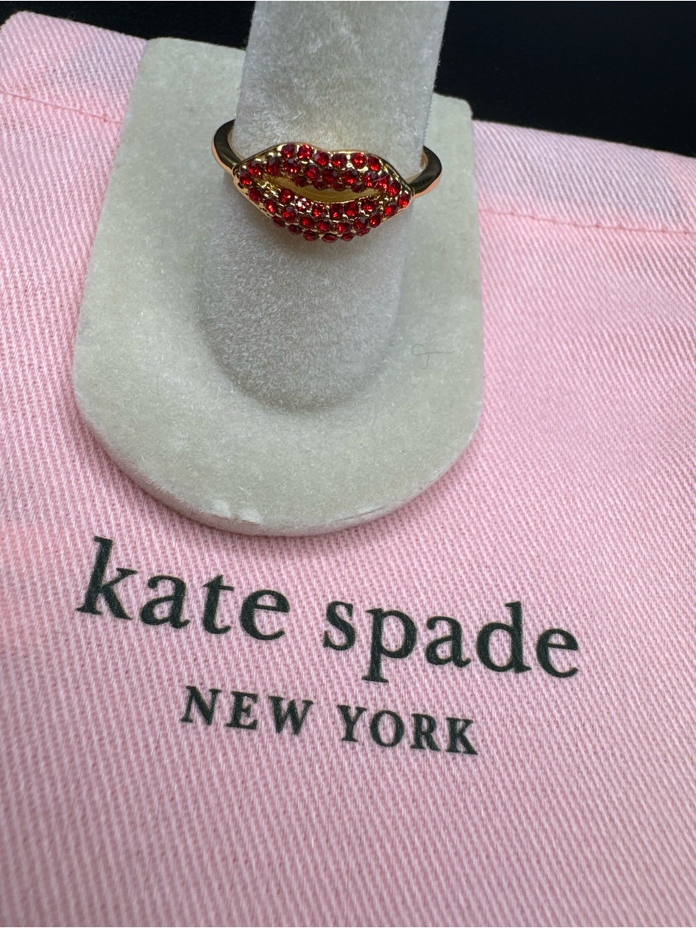 kate spade Gold-Tone Lip Ring with Red Crystals